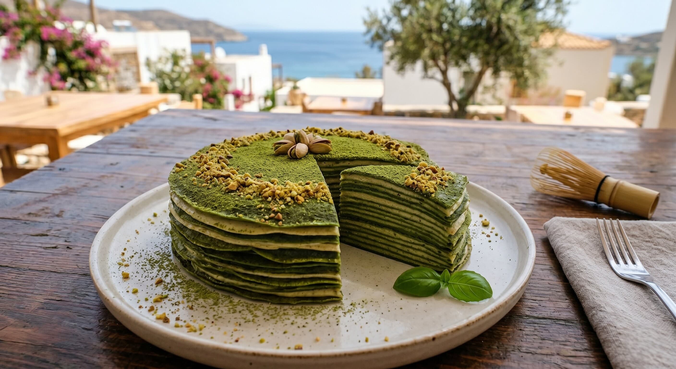 Pistachio Matcha Mille-Crêpe Cake